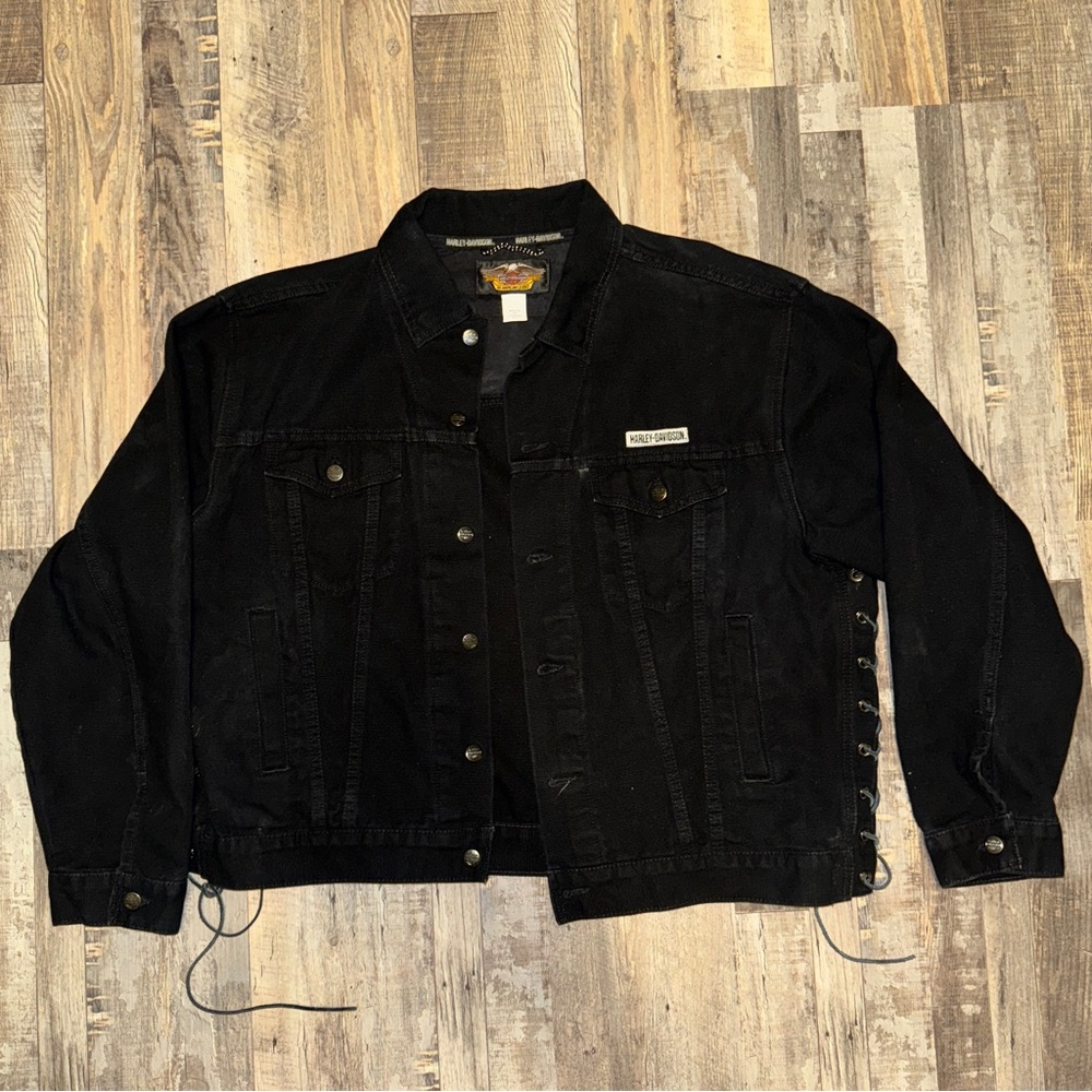 Harley-Davidson Black Denim Jacket with Side Laces